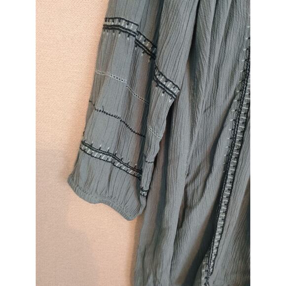 J Jill Shirt Womens Small Blue Spruce Embroidered Pintuck Button Boho Blouse - Picture 9 of 12